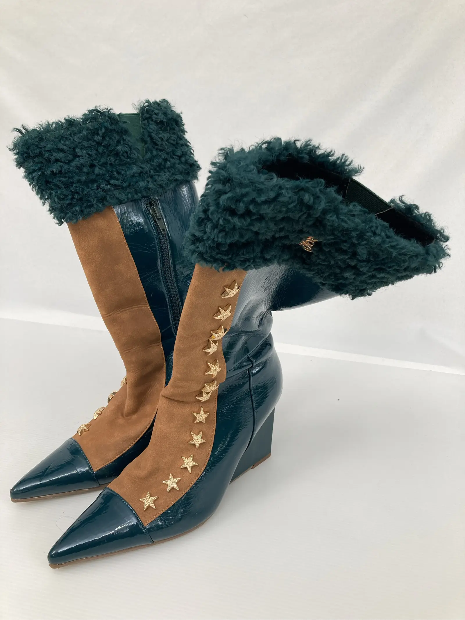 表記なし】ブーツ 7 yelloのブーツ深みのあるグリーンとブラウンのバイ